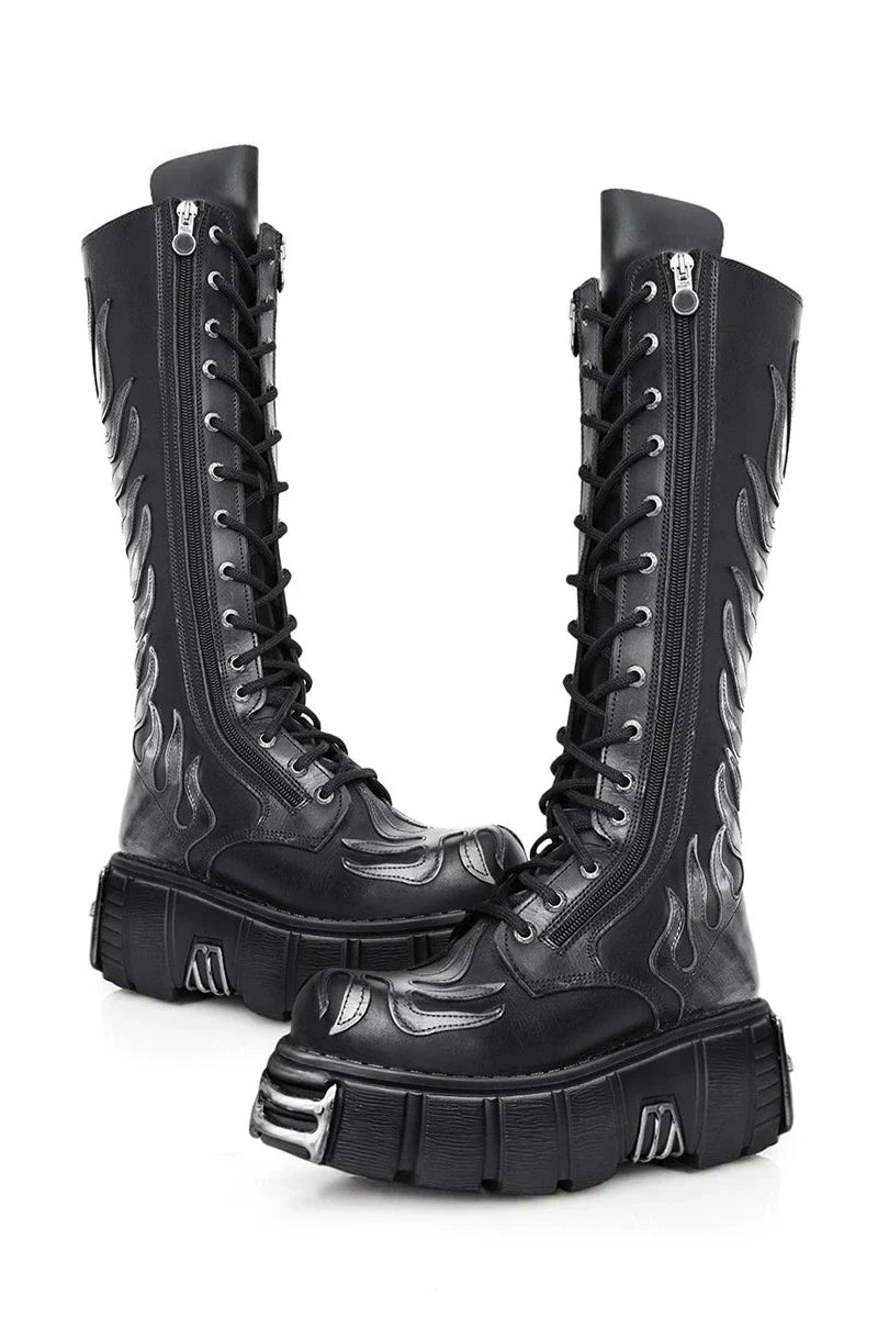 Dark Lace-up Slim Long Boots