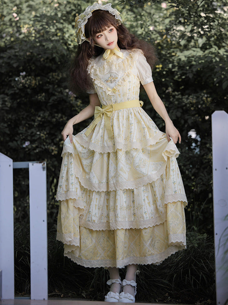 Pastoral Lily Embroidery Print Ruffle Strap Tiered Shawl Dress [pre-order]
