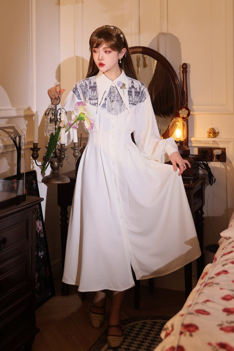 French Long Shirt Dress