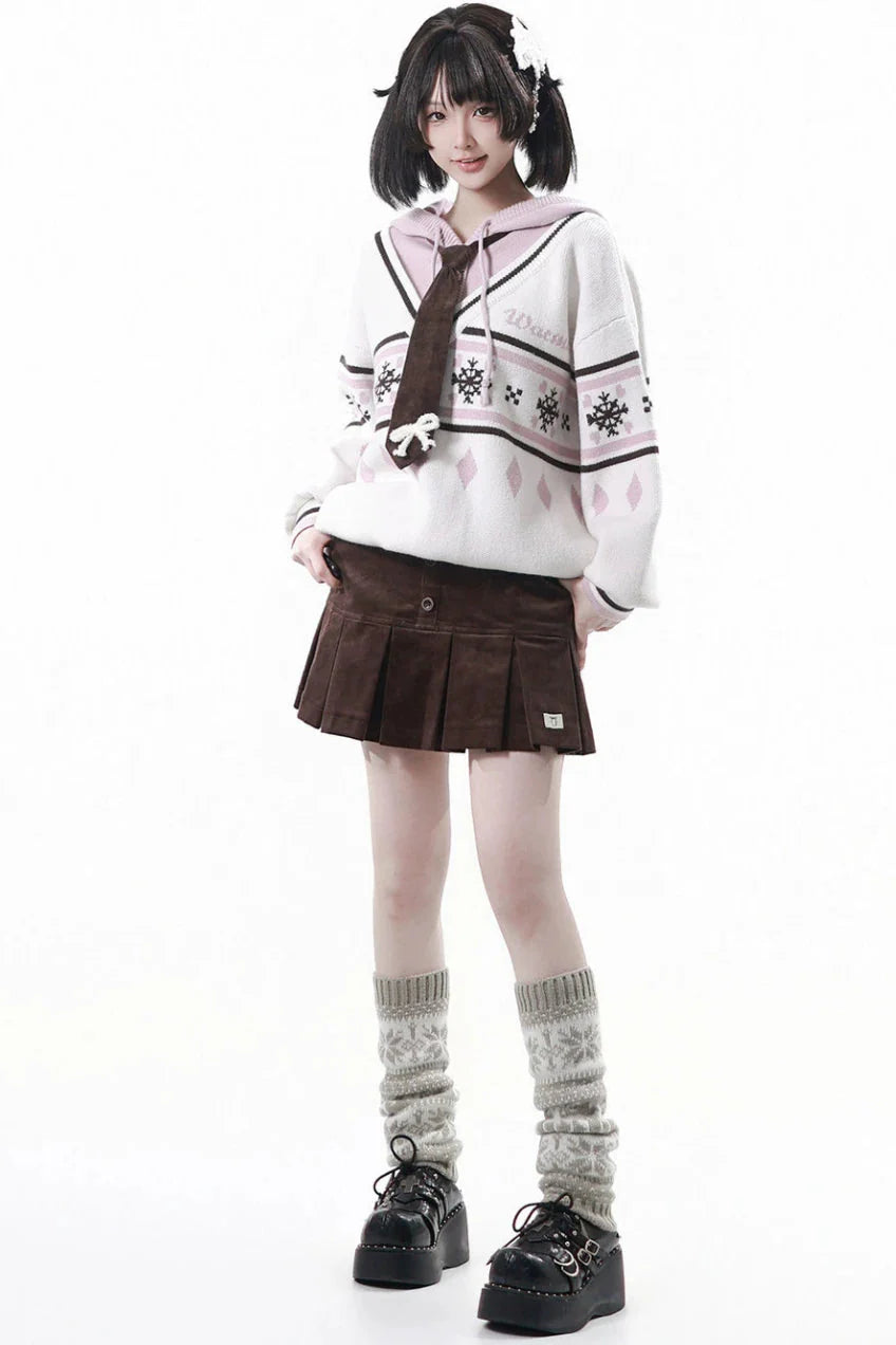 Fair Isle Hooded Top + Skirt + Tie