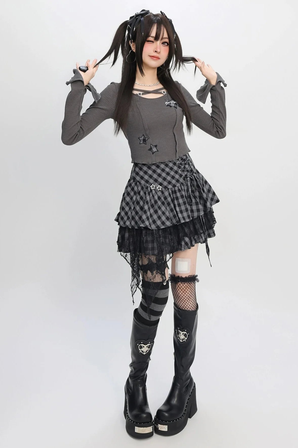 Abbey Slim Crop Top + Checkered Lace Skirt