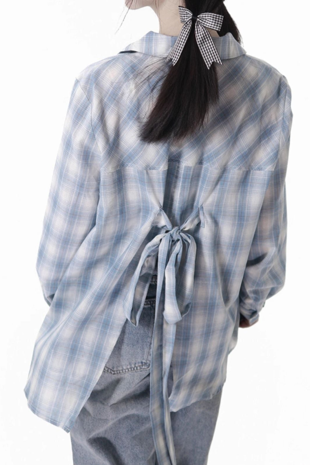 Plaid Shirt + Camisole + Denim Pants