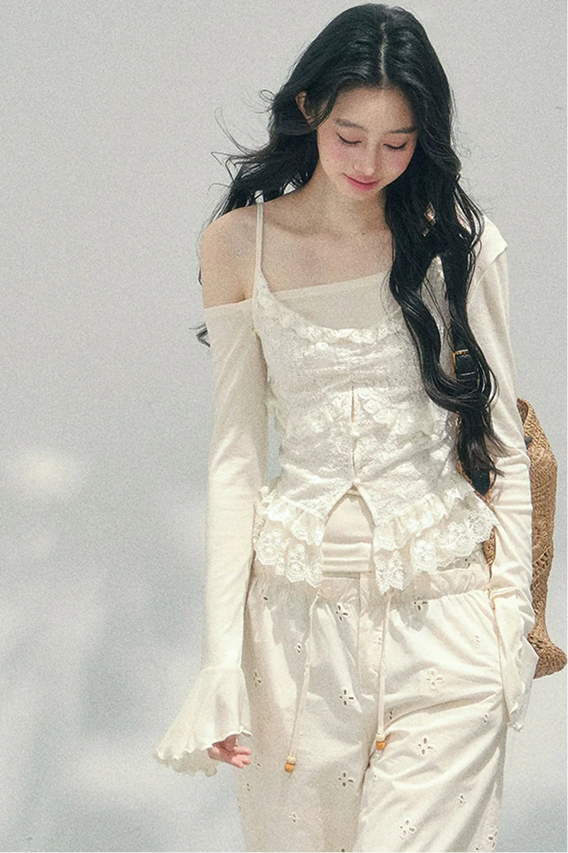 Lace Asymmetrical Strap Top