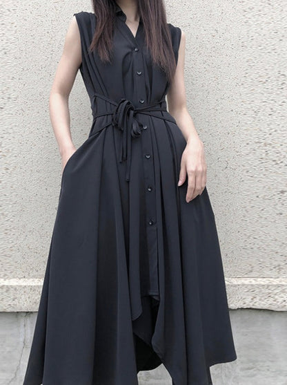 Sleeveless Flare Design Mode Shirt Dress