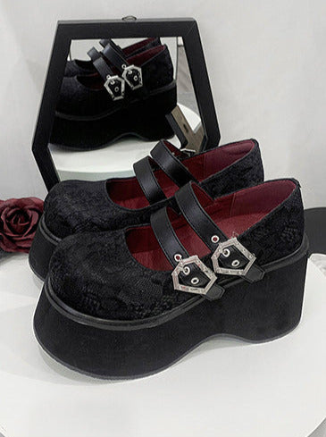 Retro Round Toe Gothic Punk Platform Shoes [matte/lace]