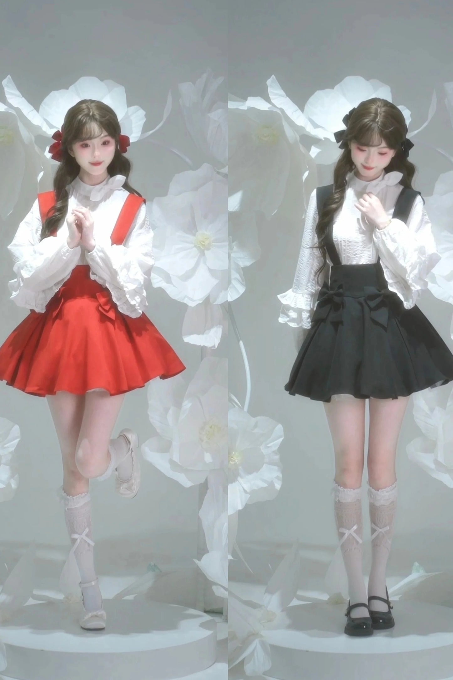 Retro Lace Shirt + Suspender Skirt