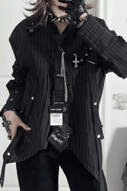 Striped Mode Long Sleeve Shirt + Tie
