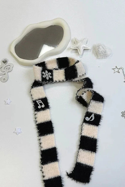 Striped Knit Hat + Ear Muffs + Scarf
