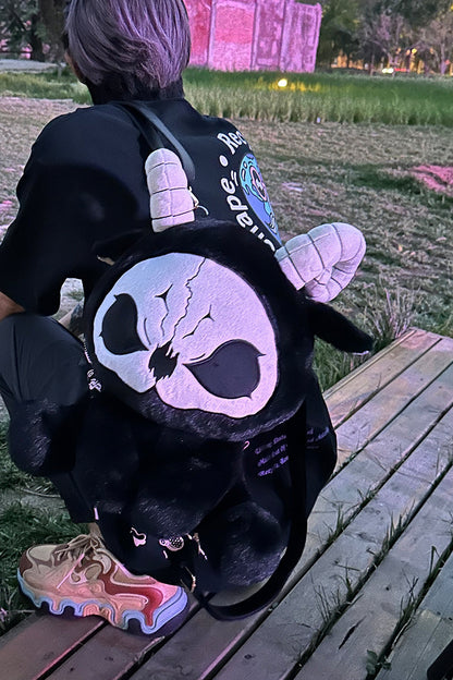 Death Black White and Red Devil Dark Punk Plush Backpack