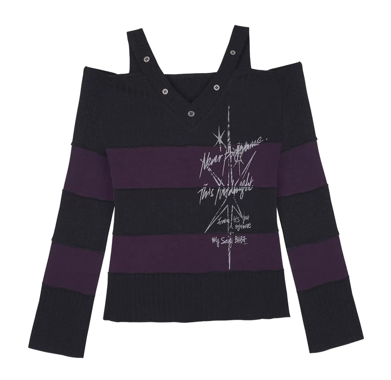 Black and Purple Off Shoulder Top