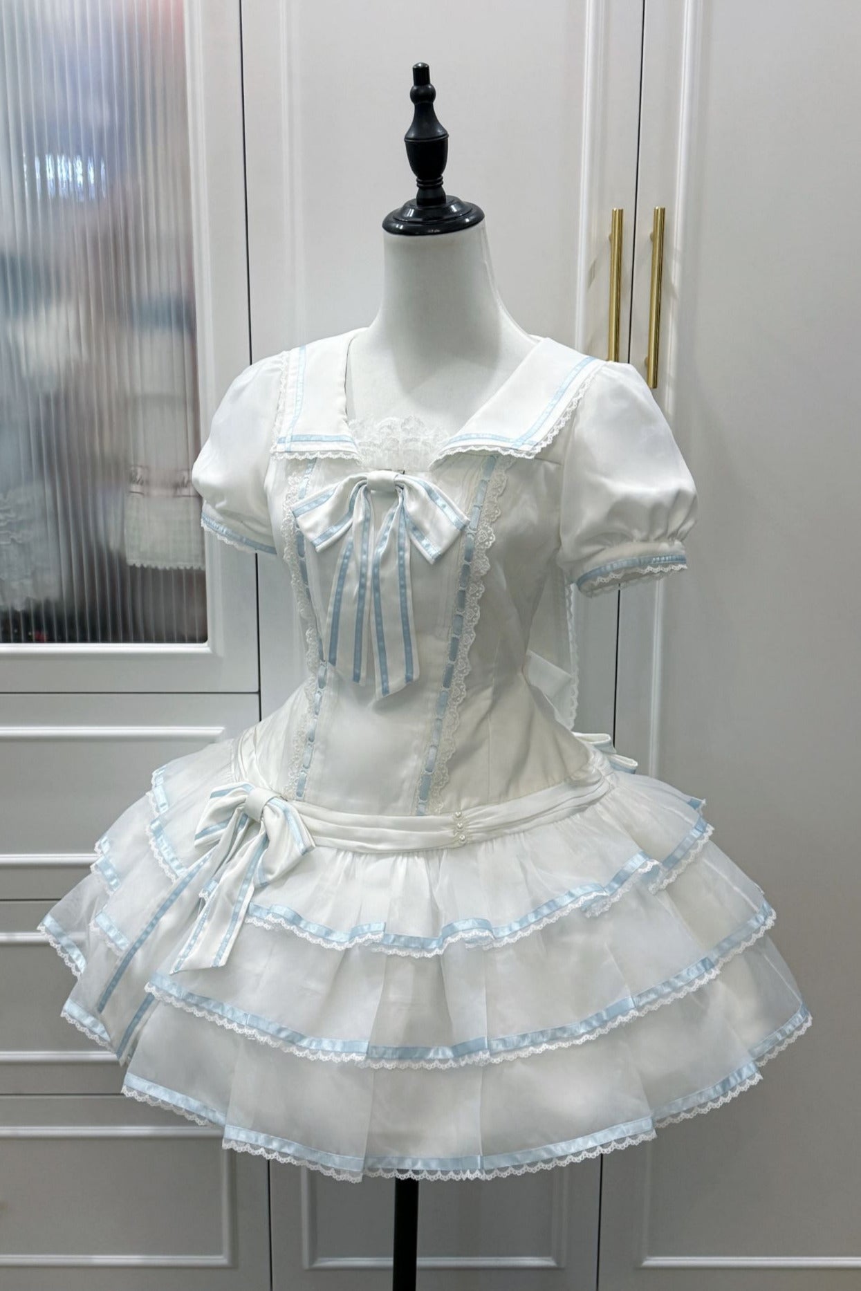 [pre-order] Sea Salt Rabbit Aqua Sailor Dress Set + Headband + Ribbon Headband