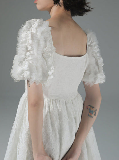Pure Desire Metal Heart Volume Puff Sleeve Dress