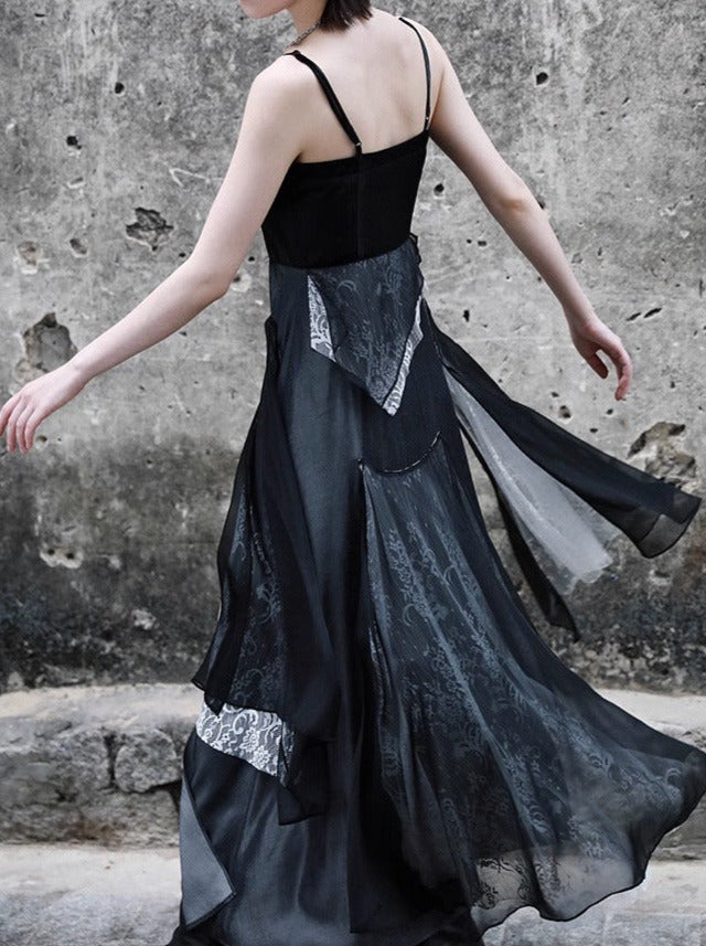 Dark Cool Paneled Asymmetric Ring Dress