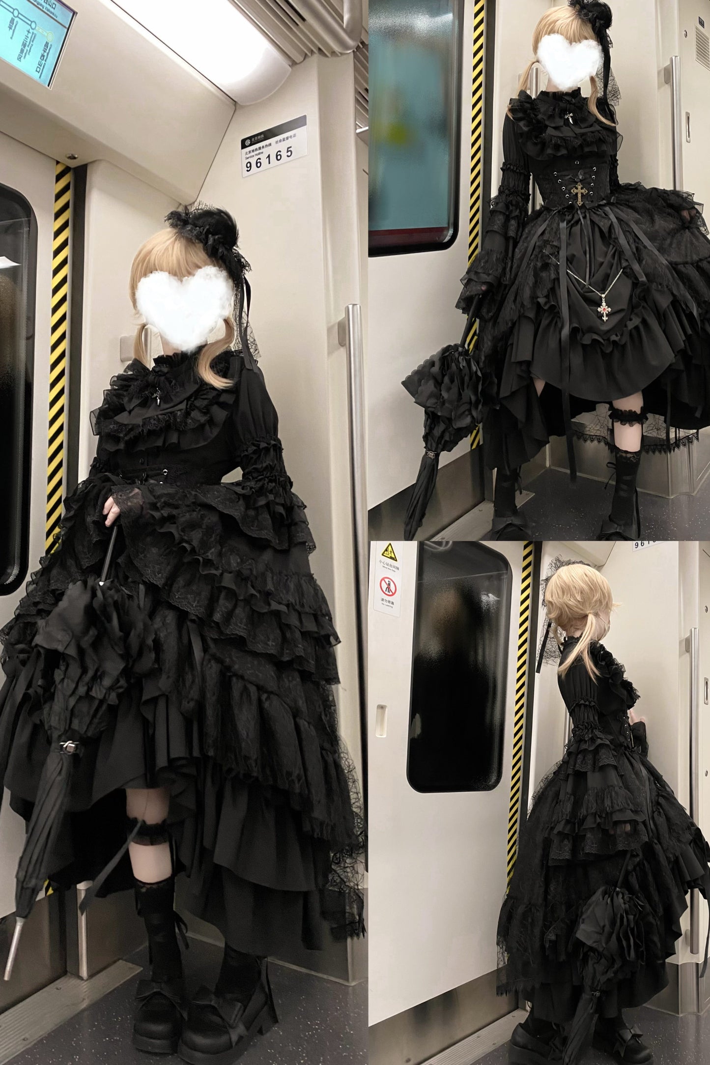 Gothic Super Jisleeve Lolita Shirt + Ruffle Skirt + Hat