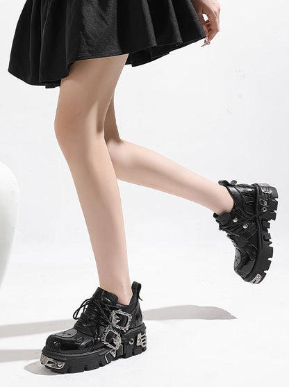 Dark Punk Flame Skull Metal Buckle Sneaker Shoes