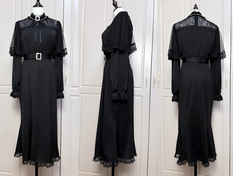 [pre-order] Clear Lace Ribbon Long Dress