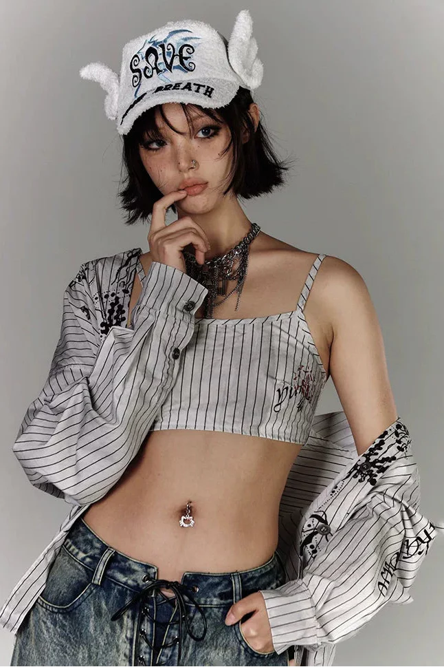 Graffiti Stripe Shirt + Camisole Vest
