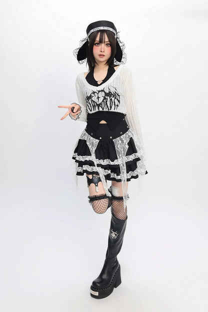Punk Style Top + Lace Skirt