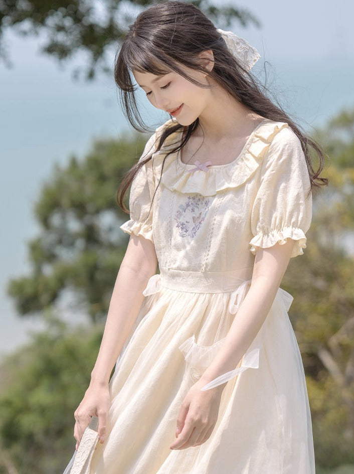 Ruffle Collar Double Ribbon Dress