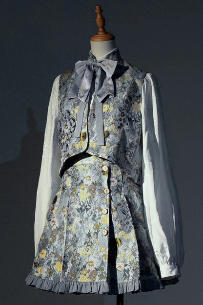 Golden Flower Design Dress + Skirt + Coat + Vest