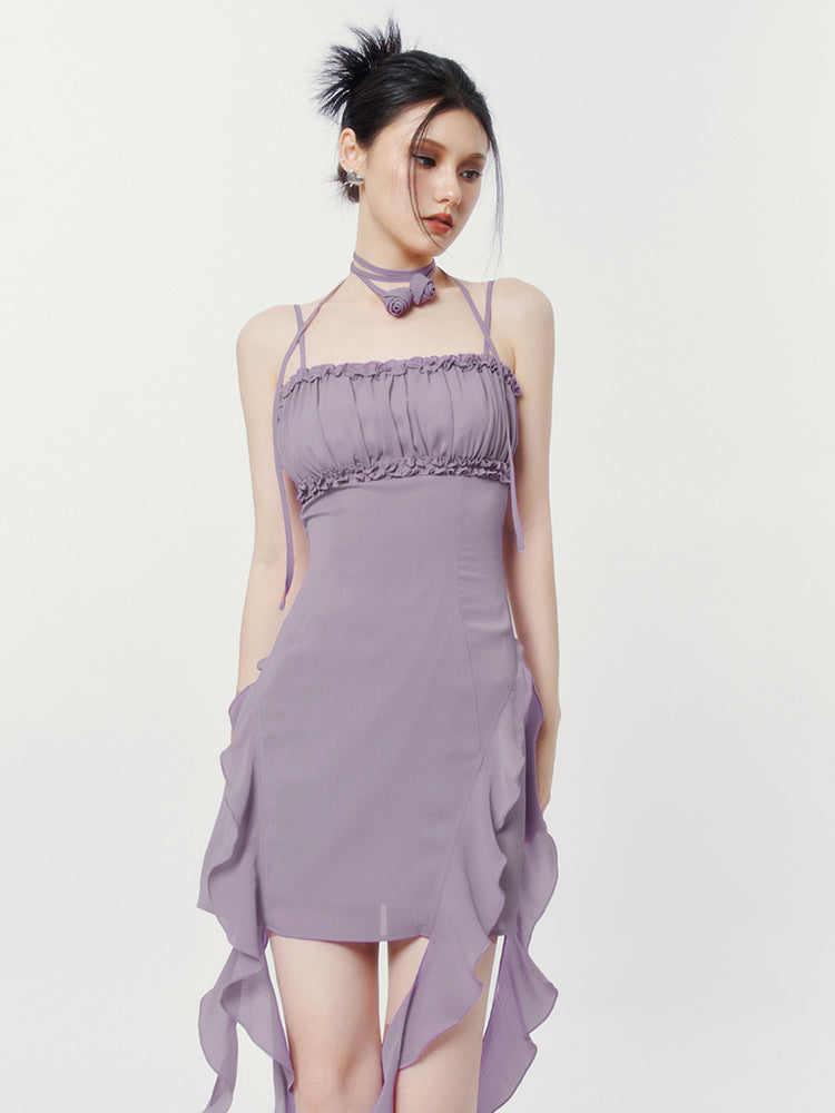 Double Streamer Rose Ruffle Cami Dress