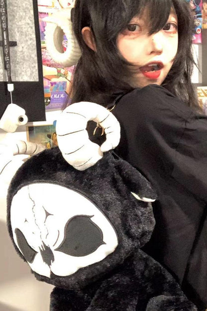 Death Black White and Red Devil Dark Punk Plush Backpack