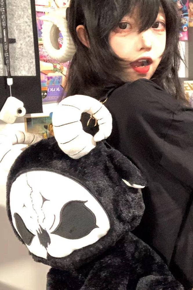 Death Black White and Red Devil Dark Punk Plush Backpack