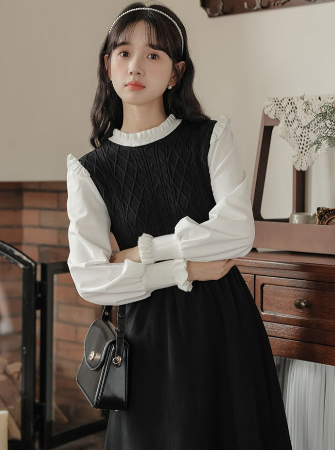 Retro Ruffle Collar French Dress