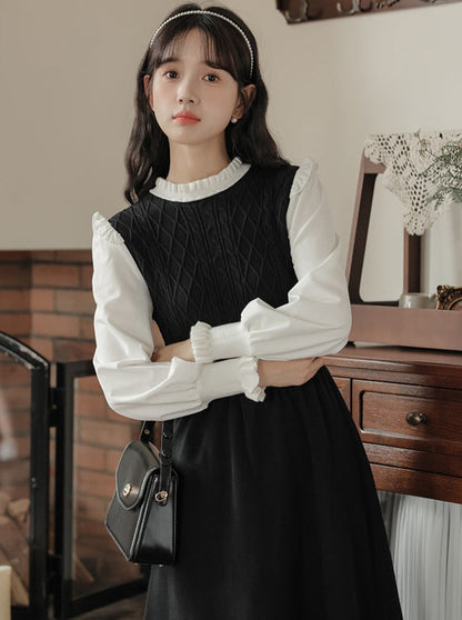 Retro Ruffle Collar French Dress
