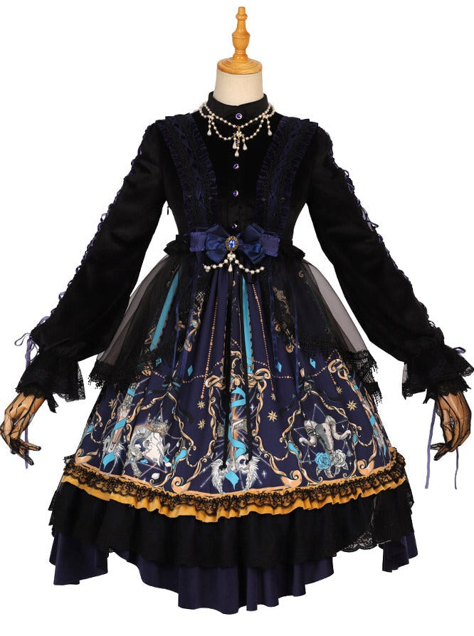 Black Retro Gothic Dark Lolita