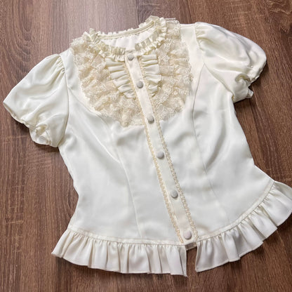 [pre-order Deadline: May 20] Magical Girl Lolita Lace Puff Sleeve Shirt + Black X Green Ribbon Corset Tiered Dress + Mini Hat