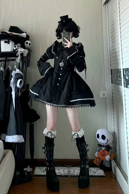 Gothic Doll Striped Lolita Dress + Sleeves