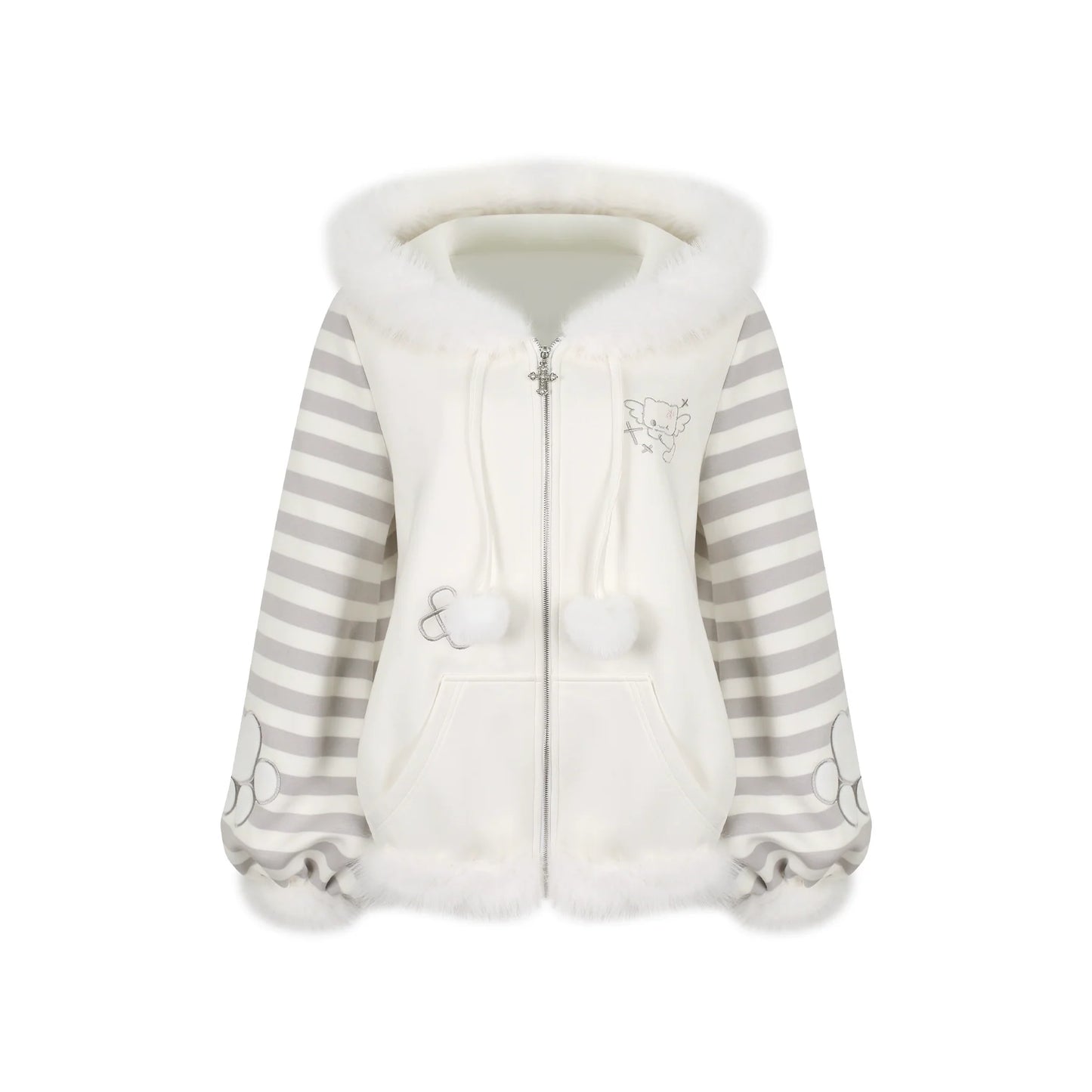 Striped Fur Hooded Coat + Tiered Skirt