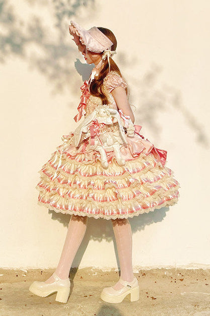 [pre-order Deadline: April 30] Sweet Pink Lolita Lace Ribbon Tiered Ruffle Princess Dress