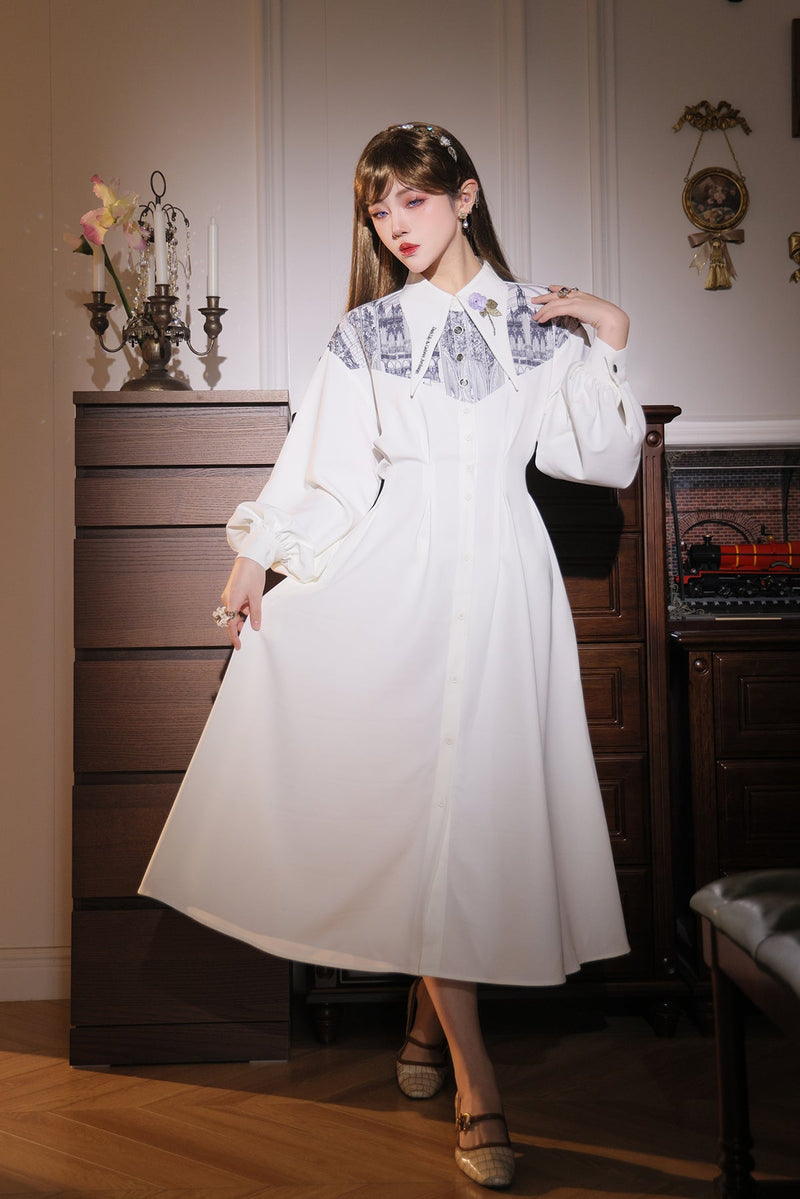 French Long Shirt Dress