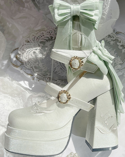 Sweet Macaron Color Ribbon Lolita Heel