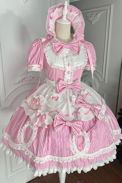 [pre-order] Retro Doll-like Lolita Dress + Hair Band + Clip + Bonnet + Hat