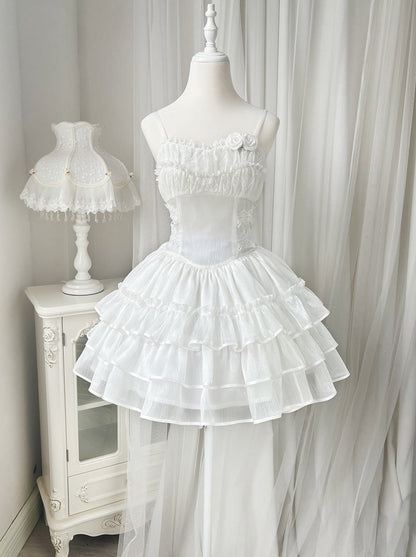 Lolita Wedding Rose Lace-up Tiered Bustier & Suspender Dress Set