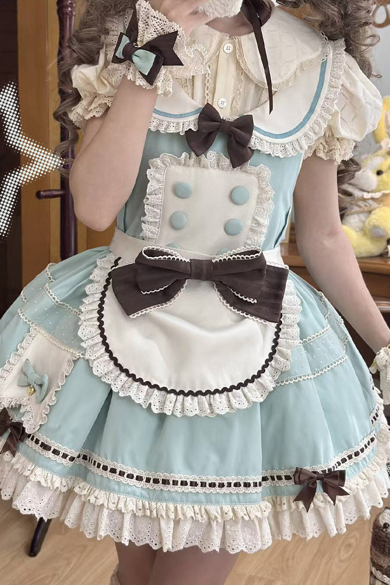 [pre-order Item]chocolate Mint Sailor Collar Girly Maid Dress + Cake Hat