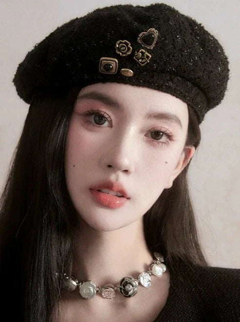 Antique Button Tweed Beret