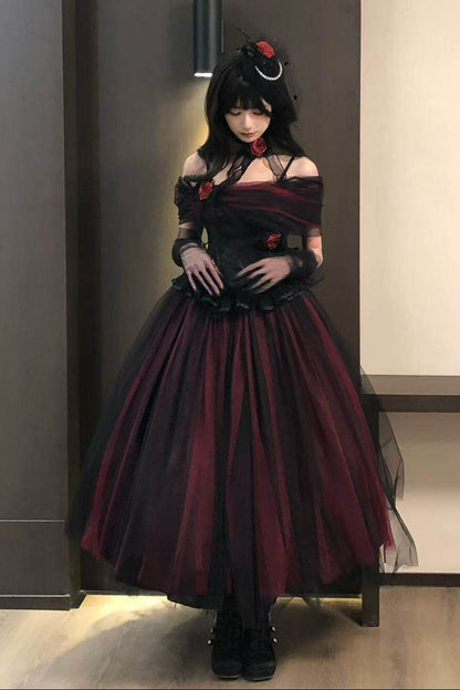 Dark Tulle Dress + Hat