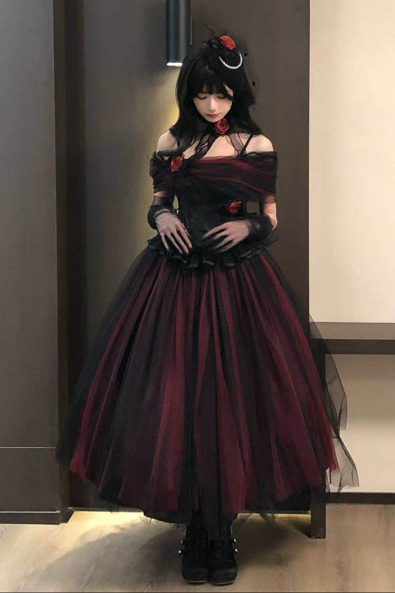 Dark Tulle Dress + Hat