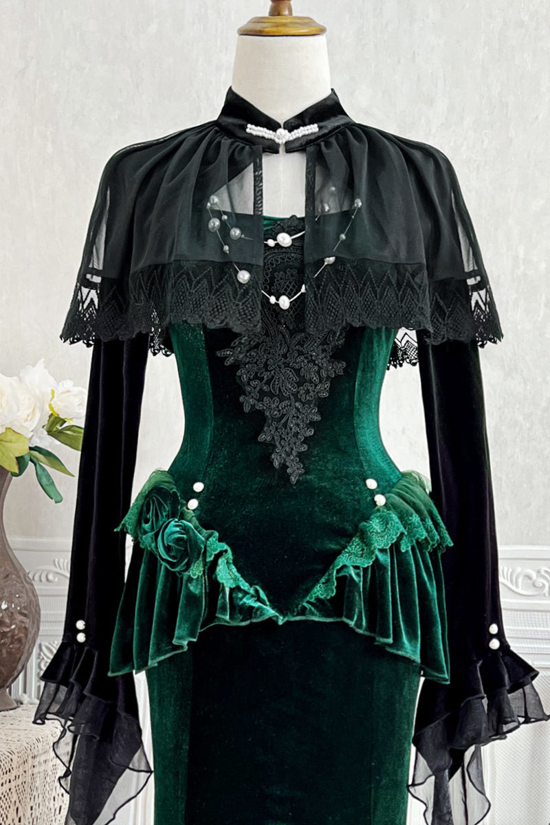 [pre-order] Dark Forest Lolita Fishtail Dress + Long Sleeve Short Cape