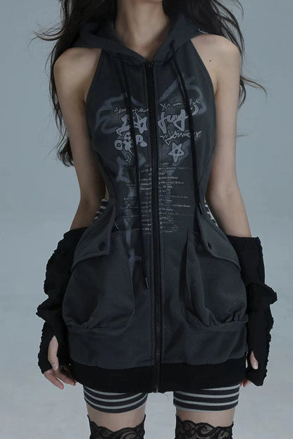 Sleeveless Hoodie Zip Dress