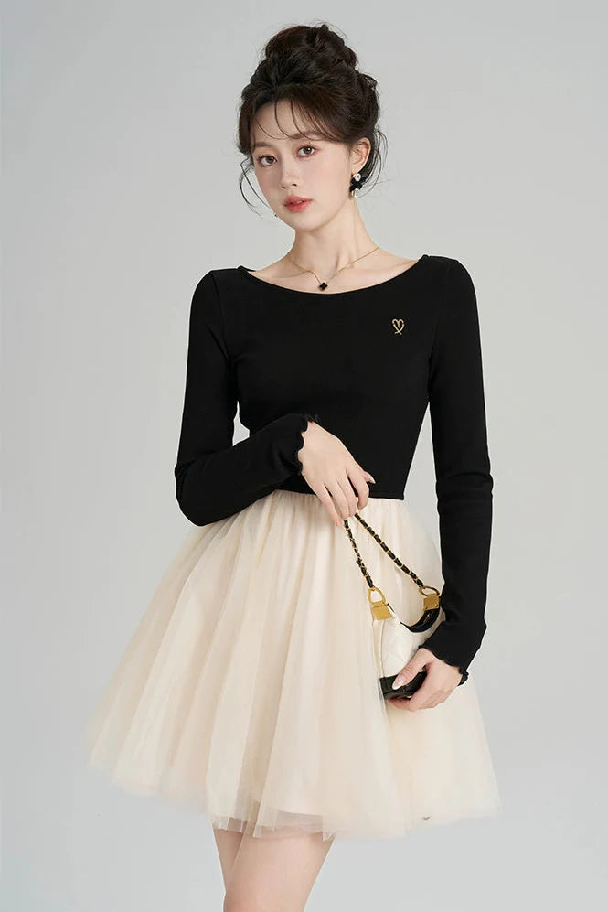 Patchwork Mesh French Dress