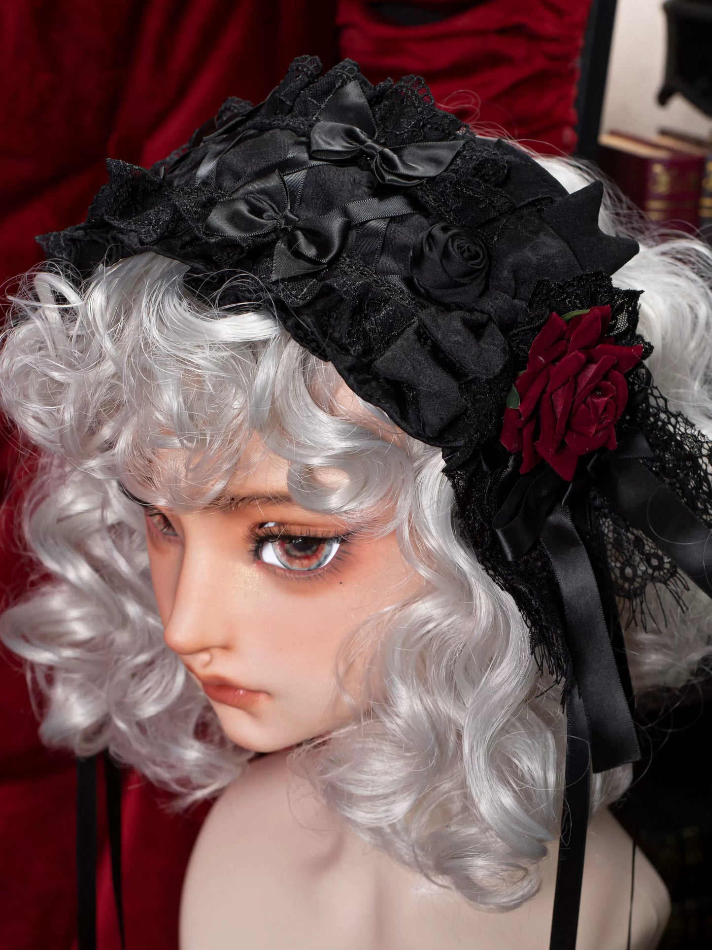 Dark Gothic Ruffle Lolita Dress + Waist Belt + Train + Hairband