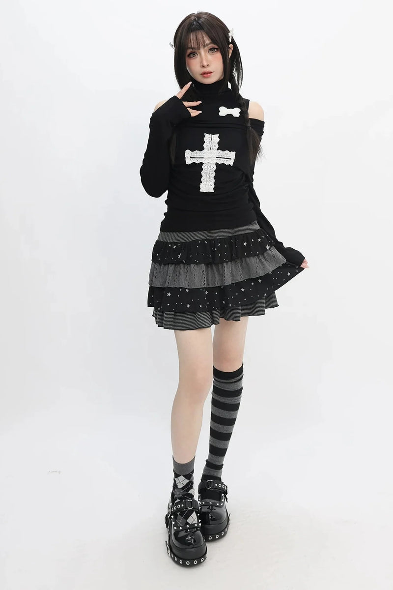 Lace Cross Off-shoulder Top
