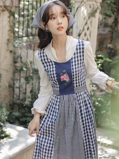 Gingham Plaid Flower Retro Country Dress