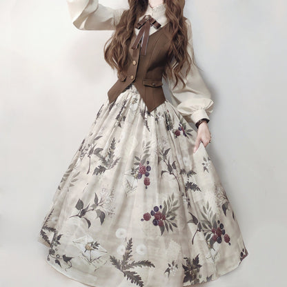 Retro Long Coat + Skirt + Shirt + Vest
