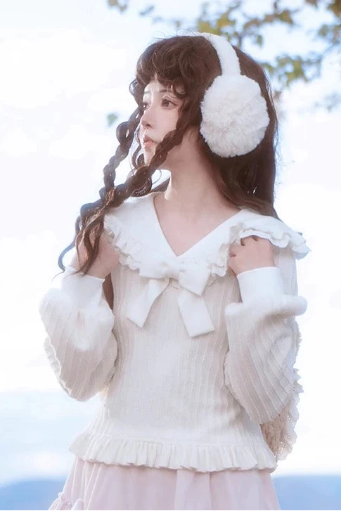 Lace Doll Collar Ribbon Top + Skirt
